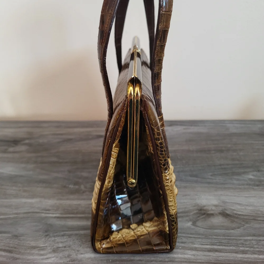 Vintage Two Tone Crocodile Leather Handbag Brown Cream Matching Wallet MCM - Picture 5 of 15